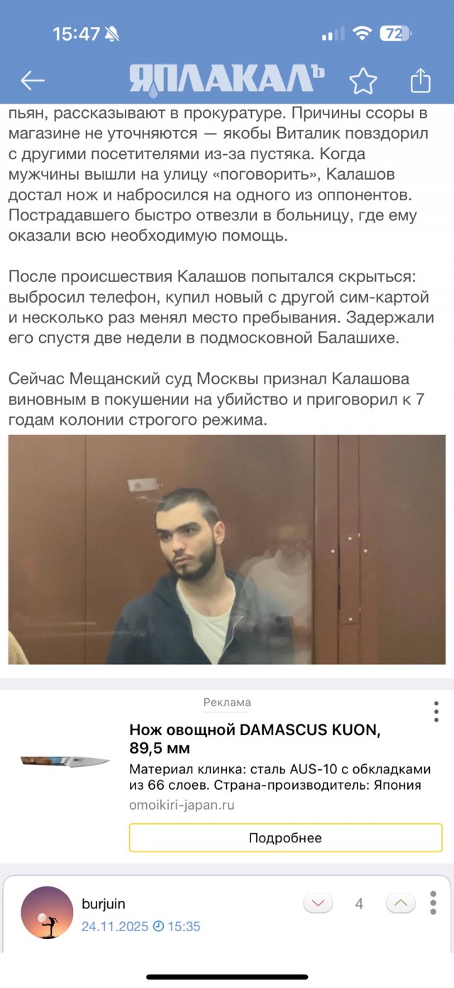 Виталика Калашова, напавшего с ножом на посетителей ТЦ на Неглинке, приговорили к семи годам