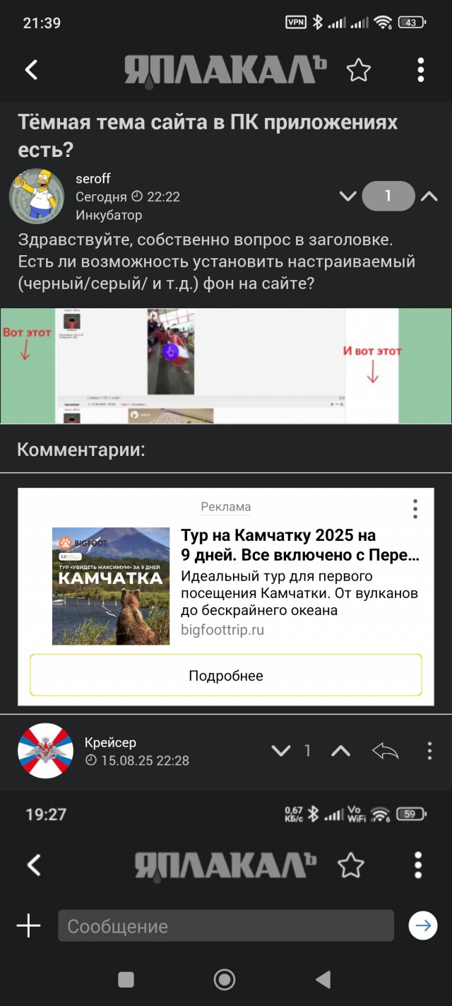 Тёмная тема сайта в ПК приложениях есть?