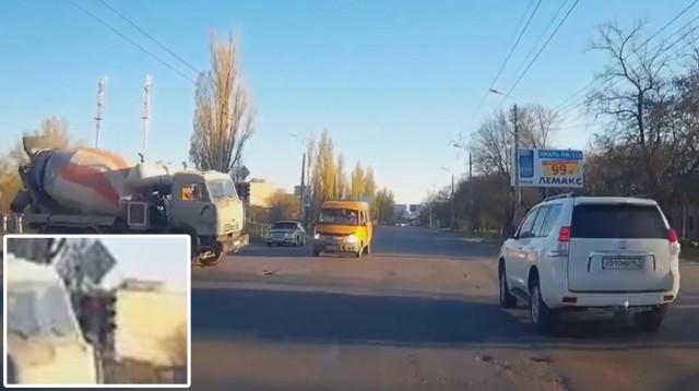 Бетономешалка против Toyota Land Cruiser