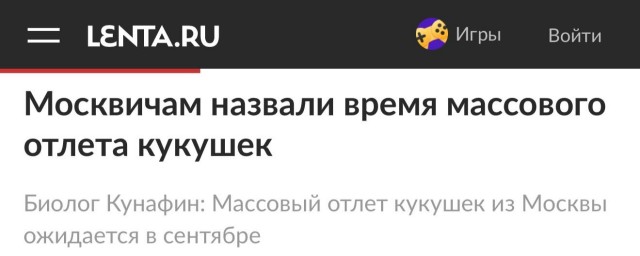 Массовый отлет кукушек из Москвы ожидают в конце августа и  вначале сентября