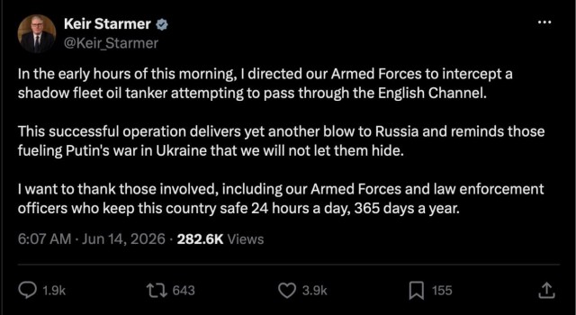 Премьер Британии заявил о перехвате танкера «теневого флота» России