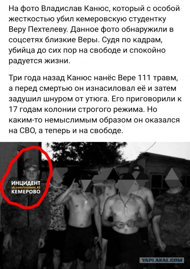 Мужчина, похожий на убийцу Веры Пехтелевой, воюет на СВО, хотя он должен был сидеть 17 лет