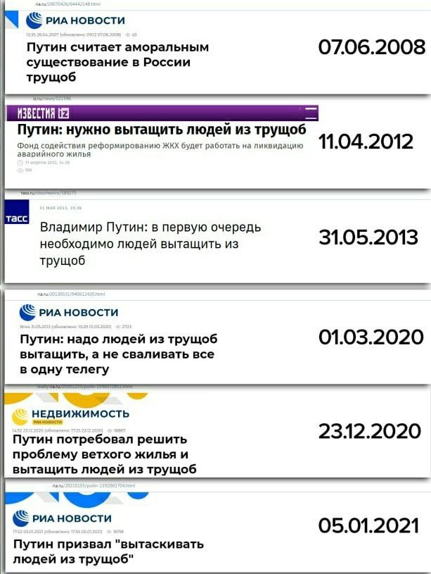 Путин призвал расселять людей из трущоб