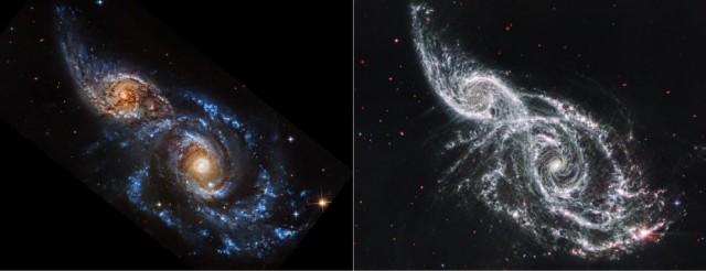 Две галактики IC 2163 и NGC 2207 в процессе столкновения и слияния в одну