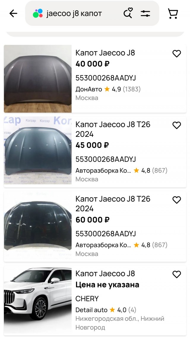 Фара за 312 000 руб. и бампер за 138 000 руб. Названы цены запчастей для популярных Jaecoo, Geely, Haval и других китайских автоДанные «Авторевю»