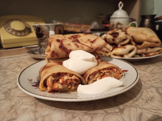 Блинчики с курицей и сыром