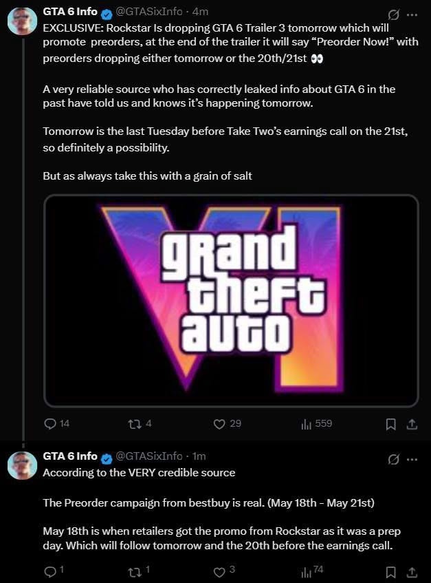 Новый трейлер GTA 6 могут показать уже сегодня