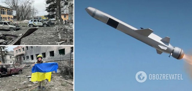 Момент попадания ракеты в воду Киевской гавани рядом с Гаванским мостом, ведущим на Рыбальский остров, где расположена штаб-квартира ГУР Украины