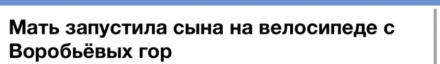 Мать запустила сына на велосипеде с Воробьёвых гор