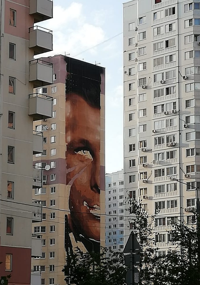 В Подмосковье итальянский художник нарисовал портрет Гагарина высотой с 19-этажный дом