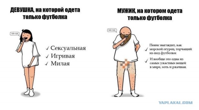 Разница между девушкой и мужиком в футболке