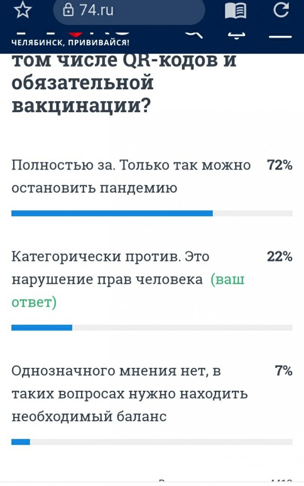 Накрутка голосов за обязательную вакцинацию в опросе на 74.ru