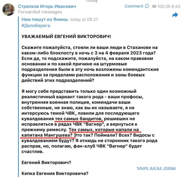 Обращение жены капитана ВС РФ Игоря "Берега" Мангушева