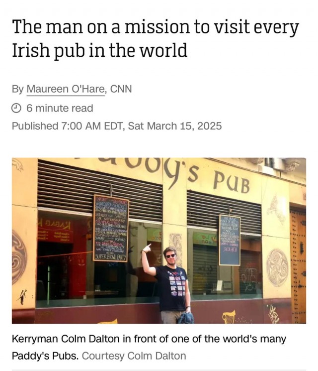 Чел сделал целью своей жизни посещение ВСЕХ ирландских пабов В МИРЕ.