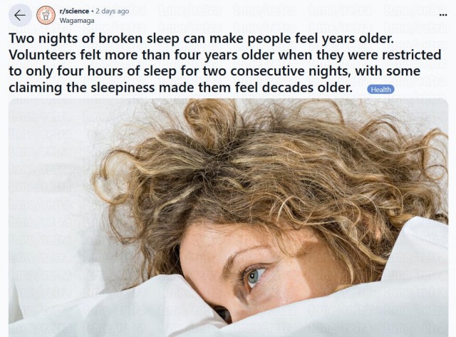 Исследование показало, что даже две ночи плохого сна могут заставить людей чувствовать себя на четыре года старше