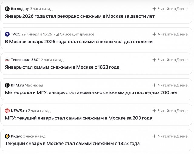 Январь-2026 досрочно стал самым снежным в Москве за два с лишним века