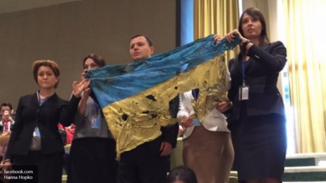 Начало эпопеи с рваным флагом Украины