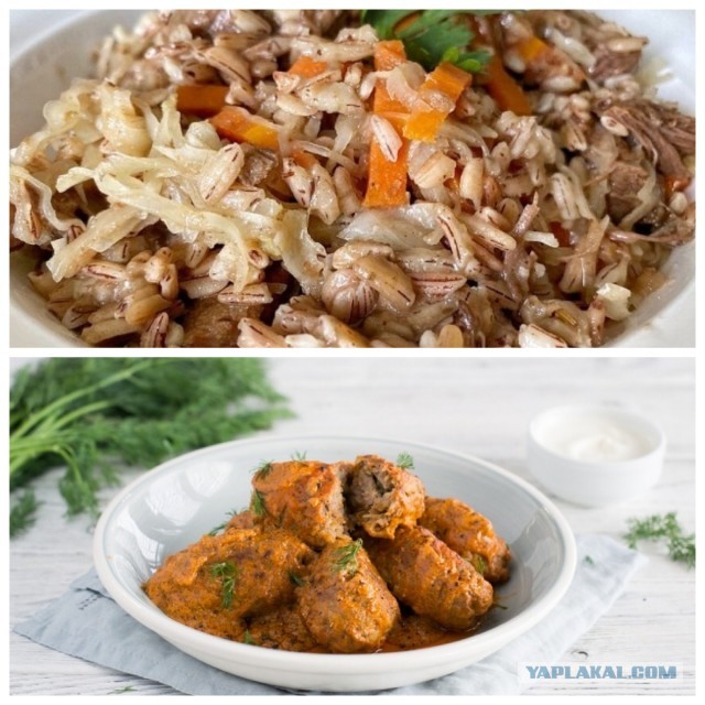 Говядина с капустой и рисом