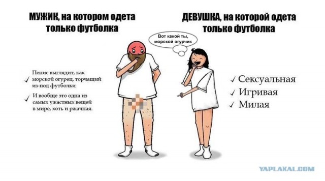 Разница между девушкой и мужиком в футболке