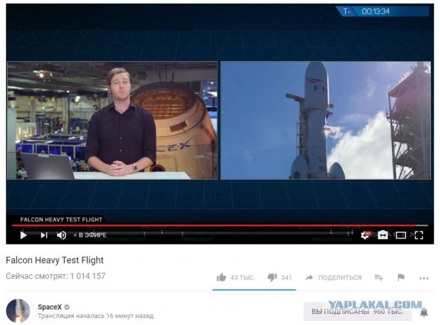 Запуск Falcon Heavy к Марсу от SpaceX