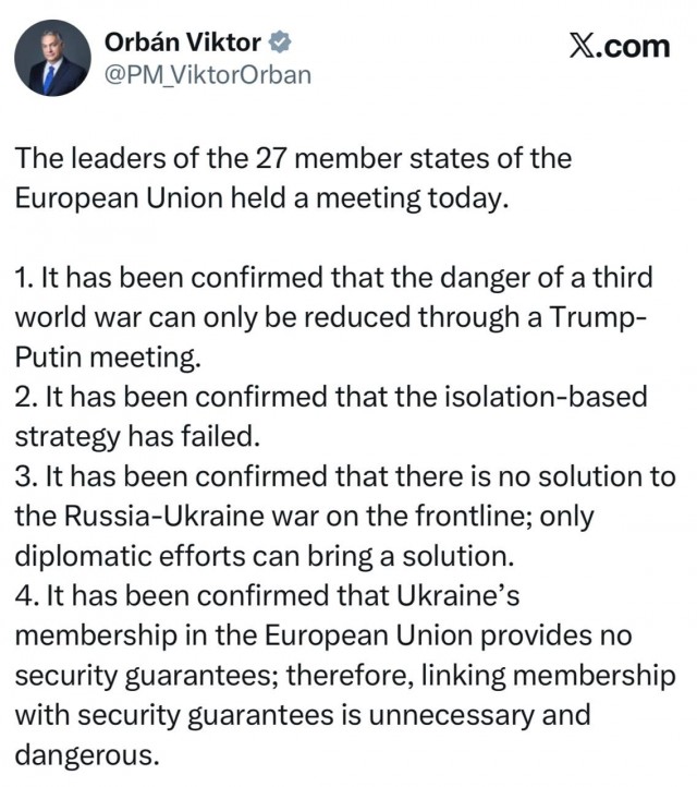 Премьер Венгрии Орбан – о том, что страны ЕС признали, что стратегия изоляции России провалилась