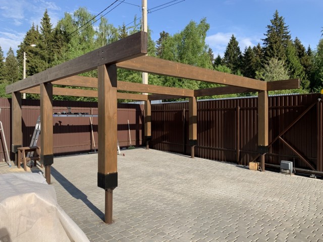 Навес для авто из бруса своими руками