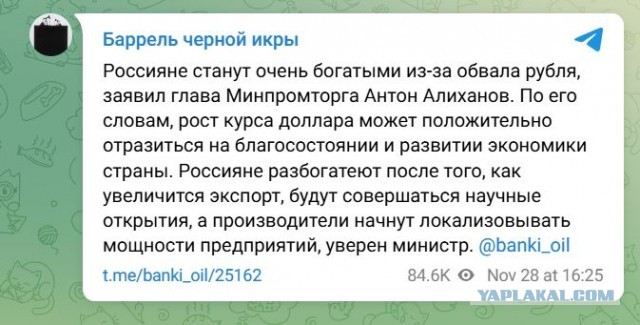 Россияне станут очень богатыми из-за обвала рубля, заявил глава Минпромторга Антон Алиханов