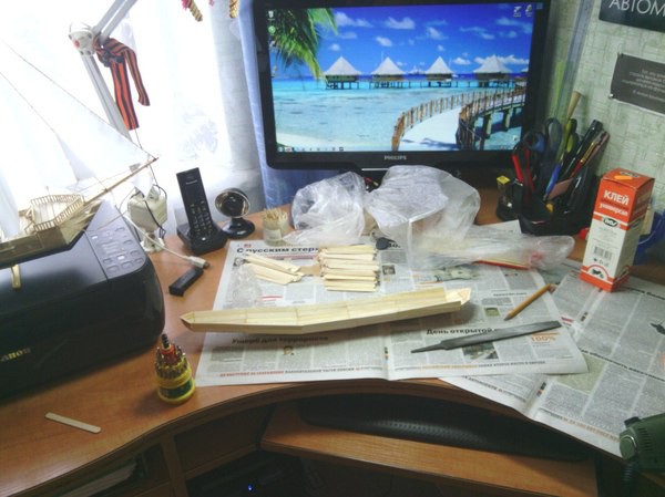 Корабль из палочек для мороженого