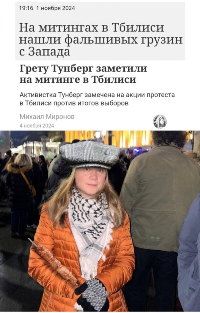 Грета Тунберг вместе с грузинской оппозицией протестует в Тбилиси против результатов парламентских выборов