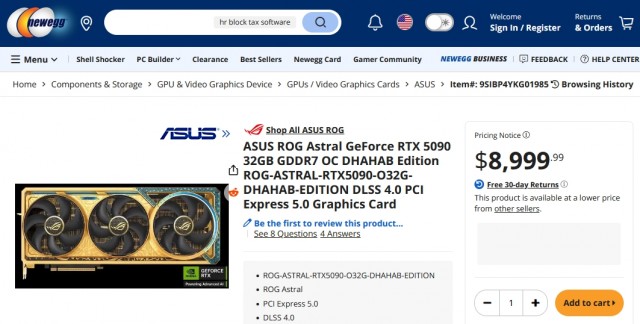 Цены на видеокарты "растут как на дрожжах" — флагманская видеокарта GeForce RTX 5090 теперь продается за 9000 долларов (708 тыс.