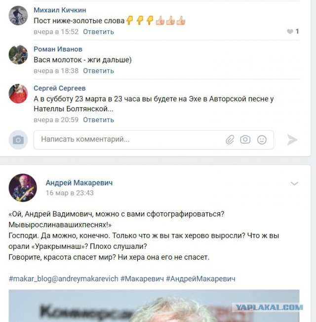 Макаревич упрекнул россиян за поддержку лозунга «Крым наш»