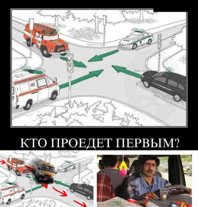 Какая машина должна проехать первой?