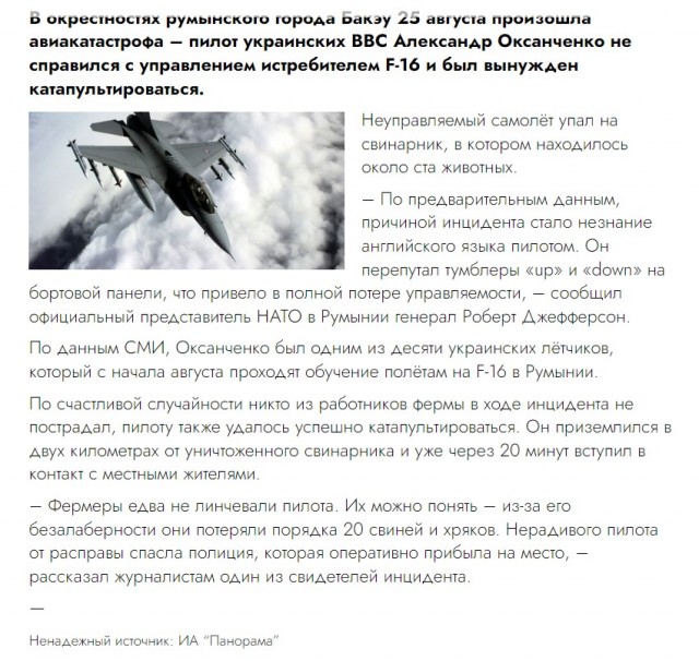 Румынские фермеры чуть не линчевали украинского пилота, самолёт которого уничтожил свинарник