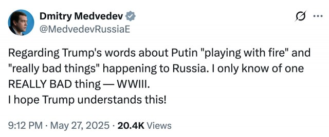 «Путин играет с огнем», — написал Трамп в новом посте