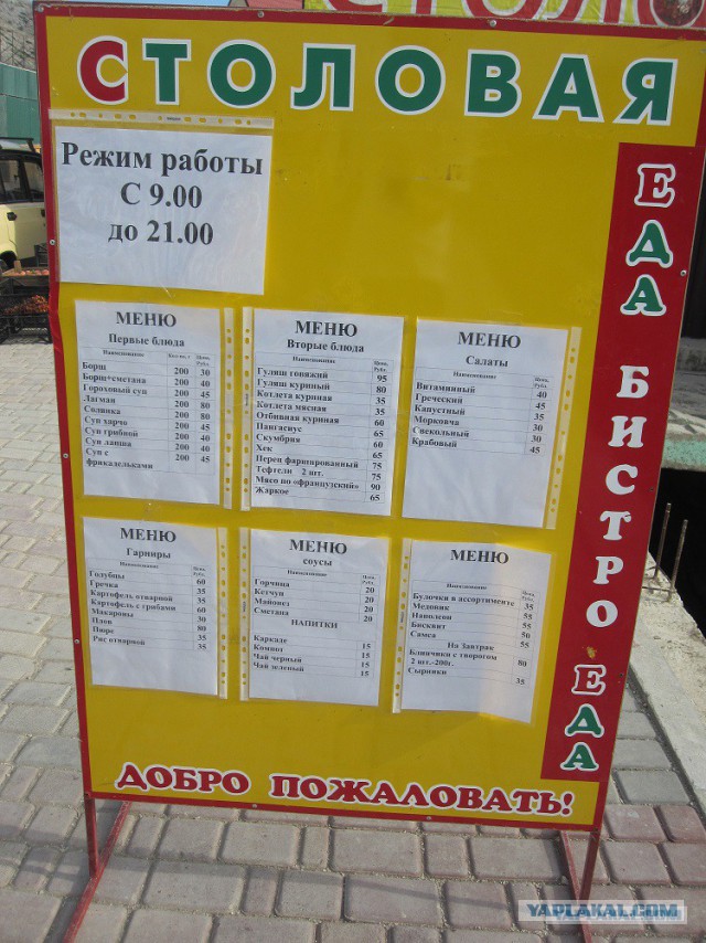 Цены на питание в Приморском, под Феодосией...
