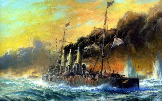 Крейсер «Аврора» в Маниле после Цусимского боя.1905 год