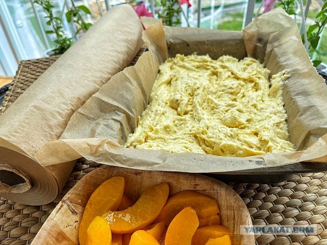 Быстро-вкусно: пирог на сметане с персиками
