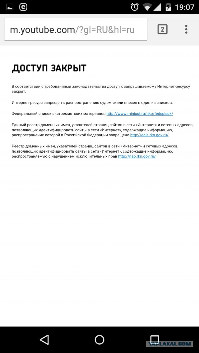 Блокировка Youtube