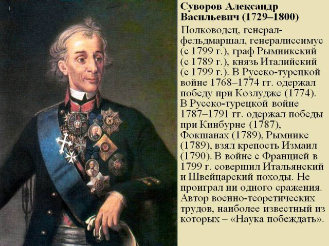 Суворов - полководец, который не проиграл ни одной битвы