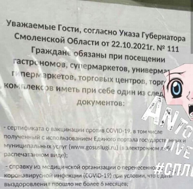 В смоленской области непривитых перестали пускать в продуктовые магазины. Фейк или правда?