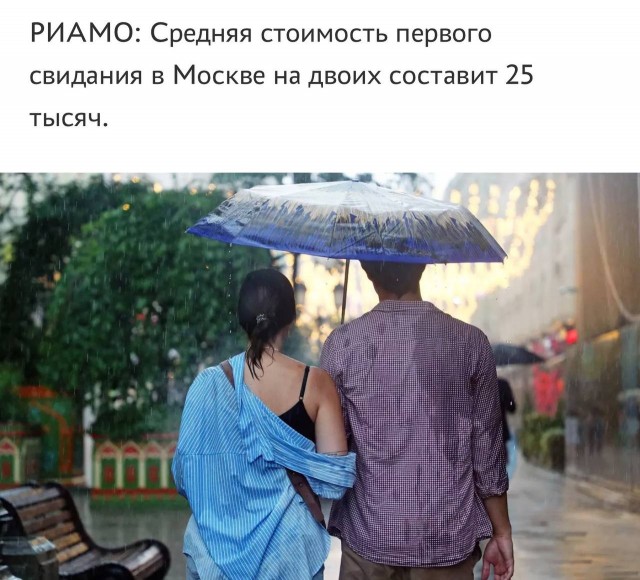 Средняя стоимость первого свидания в Москве на двоих составляет около ₽25 тыс