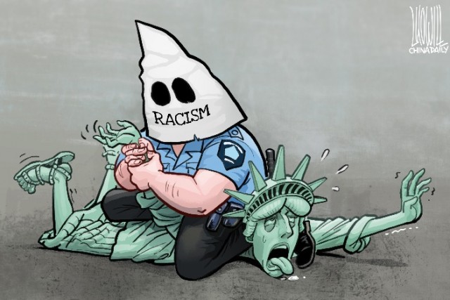 Протесты и погромы в США в зарубежной карикатуре