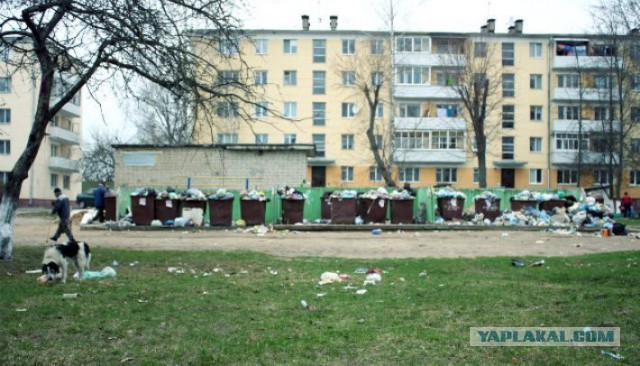 Девушка пытается выкинуть мусор