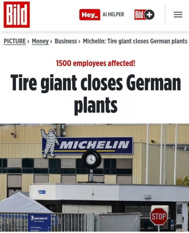 Michelin закрывает три завода из-за роста цен на энергию.