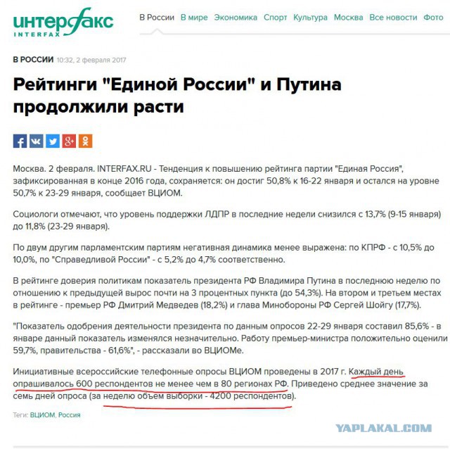 ВЦИОМ.Рейтинг доверия Путину-85% Медведеву 60% ЕдРо 50%