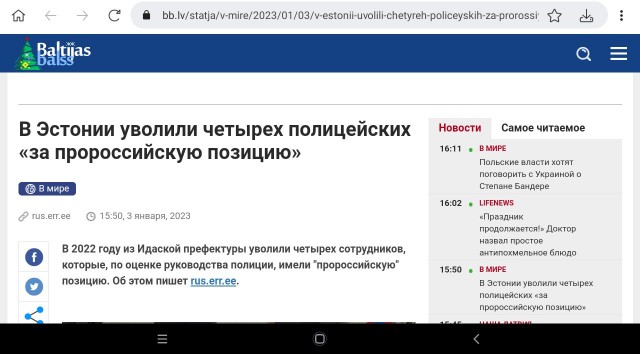 В Эстонии увольняют полицейских «за пророссийскую позицию»