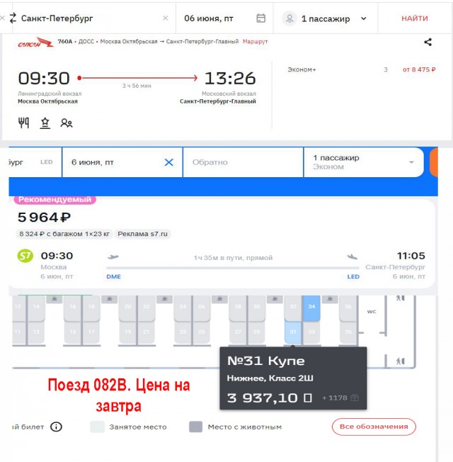 Тарифы РЖД и билеты на самолёт