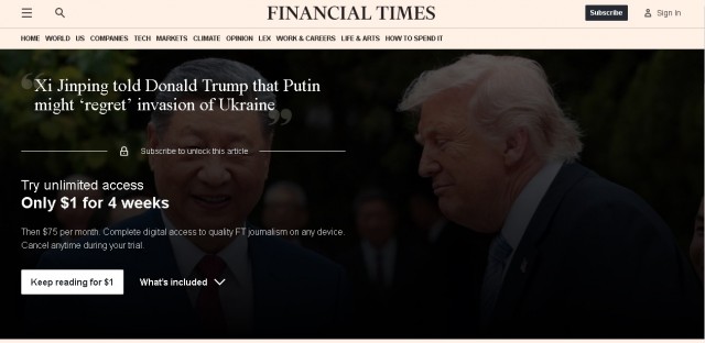 FT: Си Цзиньпин сказал Трампу, что Путин «может пожалеть» о решении начать СВО