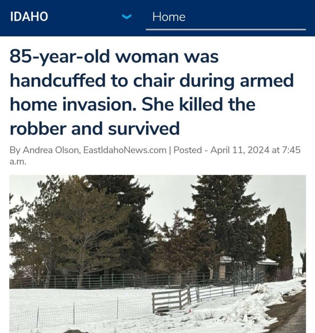 В США 85-летняя старушка, прикованная наручниками к стулу, убила вооружённого грабителя в перестрелке и выжила сама