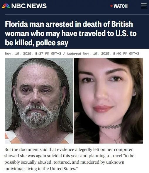 Житель Флориды арестован по обвинению в убийстве англичанки, которая специально приехала в США ради того, чтобы ее убили